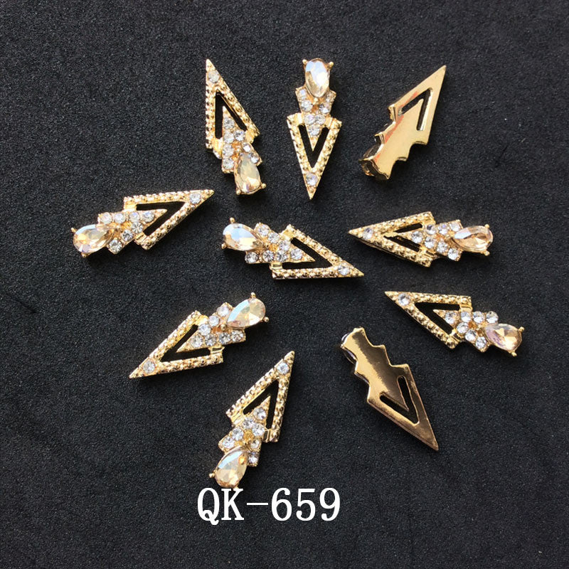 Colorful Butterfly Nail Art Stickers with Water Drop Pearl Triangles - Metal Design