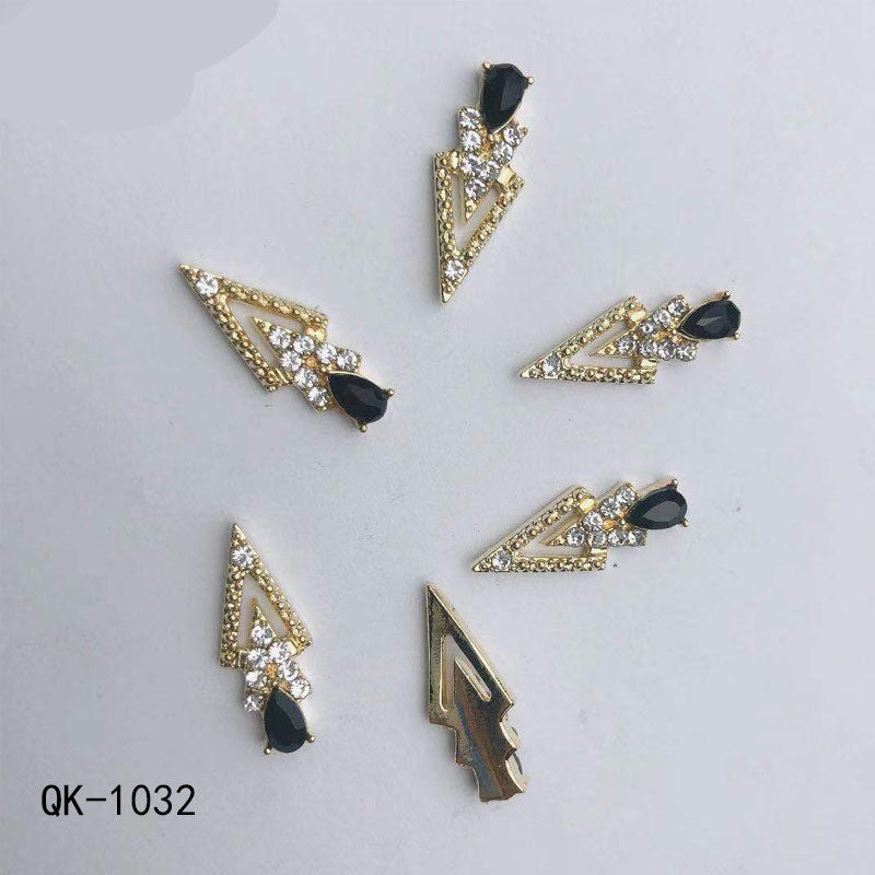 Colorful Butterfly Nail Art Stickers with Water Drop Pearl Triangles - Metal Design