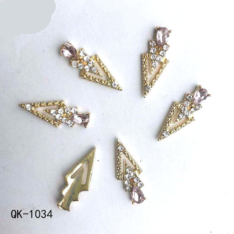 Colorful Butterfly Nail Art Stickers with Water Drop Pearl Triangles - Metal Design