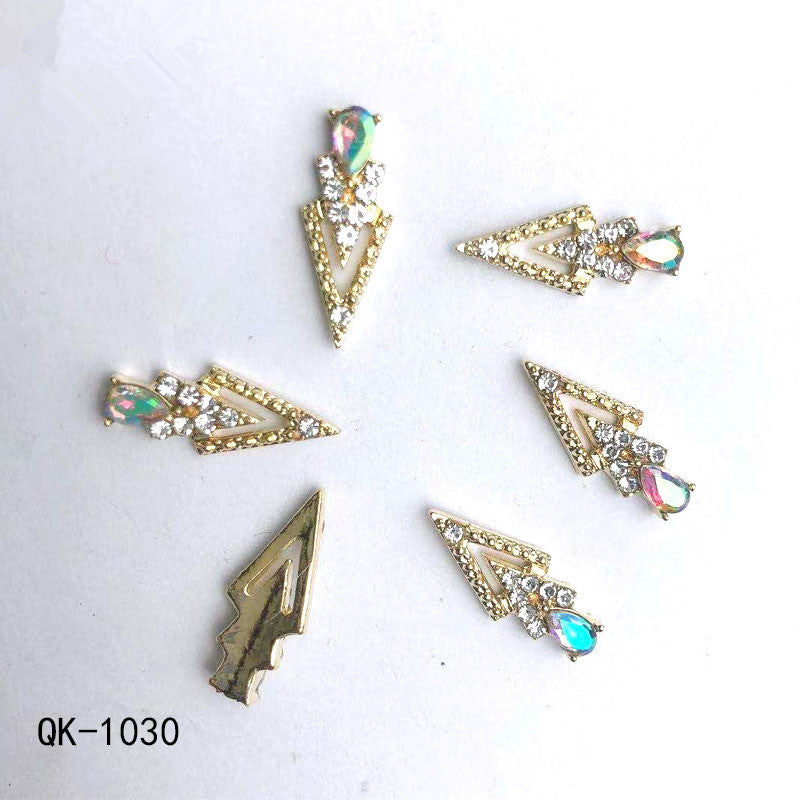 Colorful Butterfly Nail Art Stickers with Water Drop Pearl Triangles - Metal Design