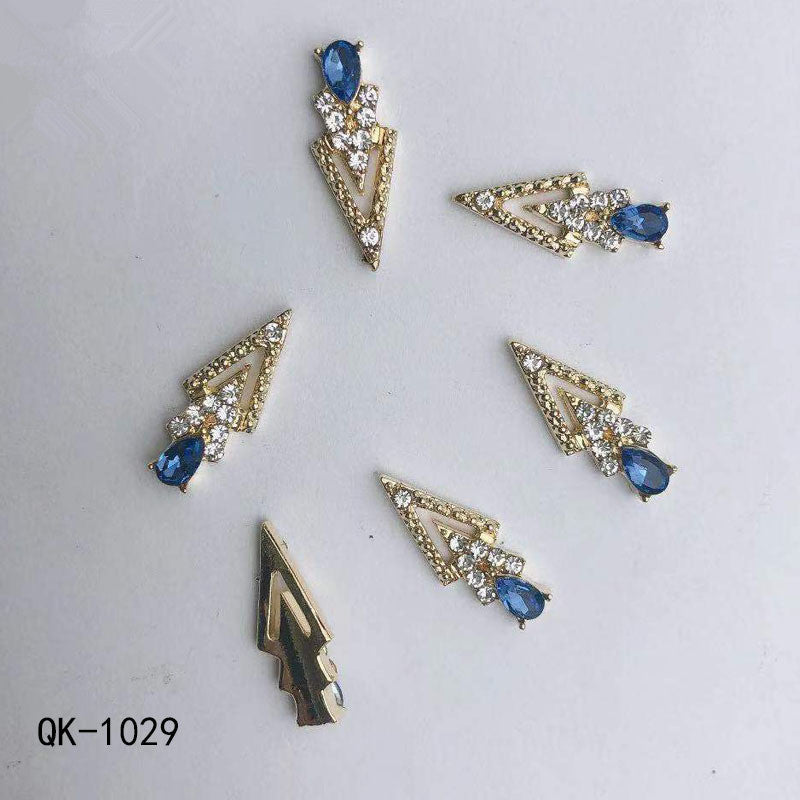 Colorful Butterfly Nail Art Stickers with Water Drop Pearl Triangles - Metal Design
