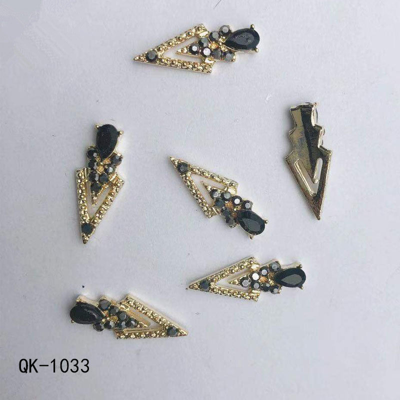 Colorful Butterfly Nail Art Stickers with Water Drop Pearl Triangles - Metal Design