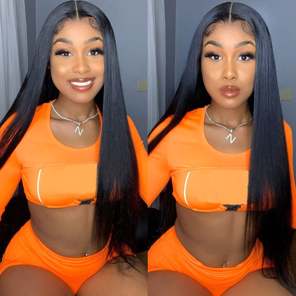 Natural Lace Front Wig Medium Long Straight Hair - Black, Brown, Wine Red
