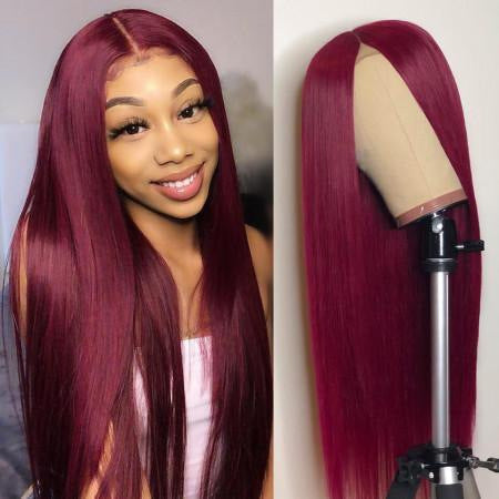 Natural Lace Front Wig Medium Long Straight Hair - Black, Brown, Wine Red