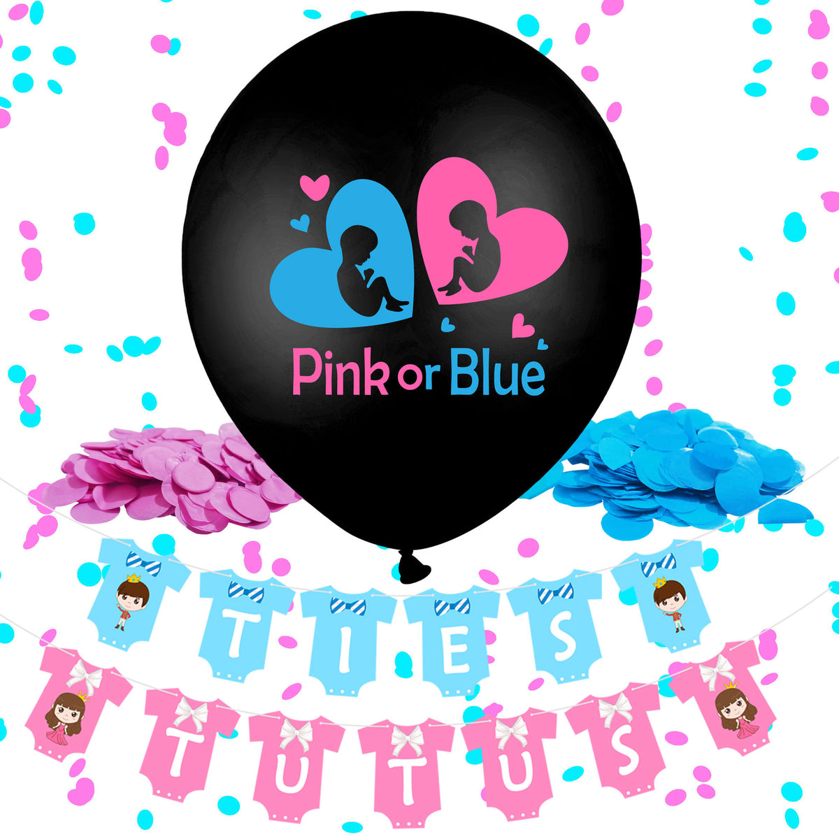 Baby Gender Reveal Balloon Flag Set - Card Pull Flag for Gender Secret Celebration