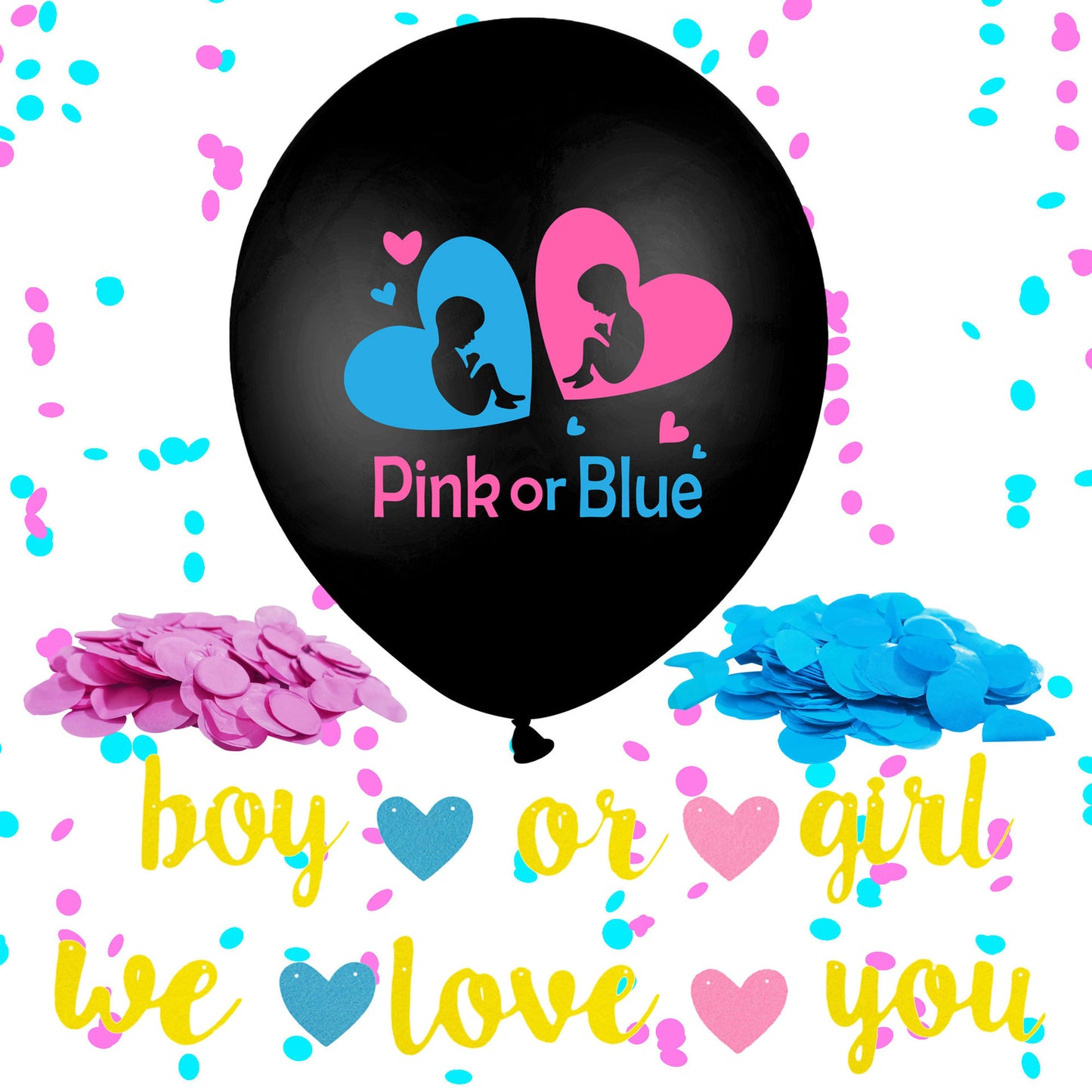 Baby Gender Reveal Balloon Flag Set - Card Pull Flag for Gender Secret Celebration