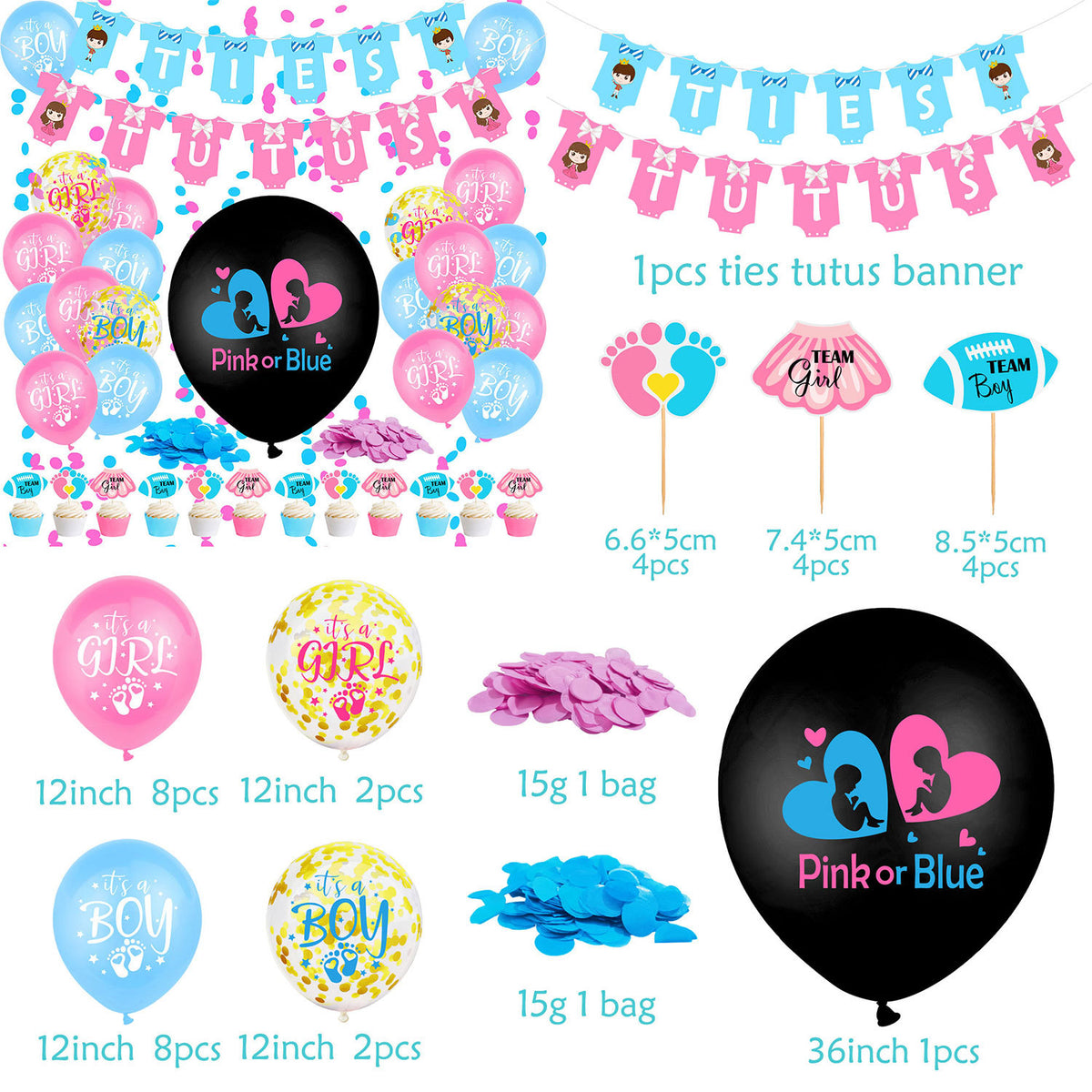 Baby Gender Reveal Balloon Flag Set - Card Pull Flag for Gender Secret Celebration