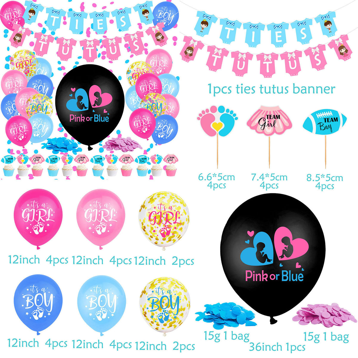 Baby Gender Reveal Balloon Flag Set - Card Pull Flag for Gender Secret Celebration
