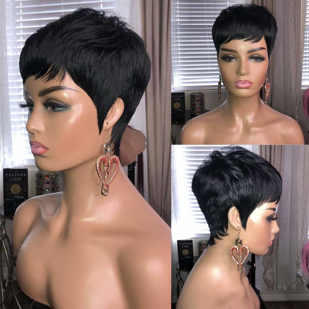 Short Straight Korean Style Synthetic Wig with Long Bangs - Blonde and Dark Brown