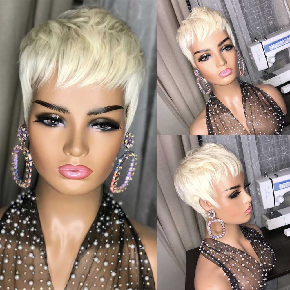 Short Straight Korean Style Synthetic Wig with Long Bangs - Blonde and Dark Brown