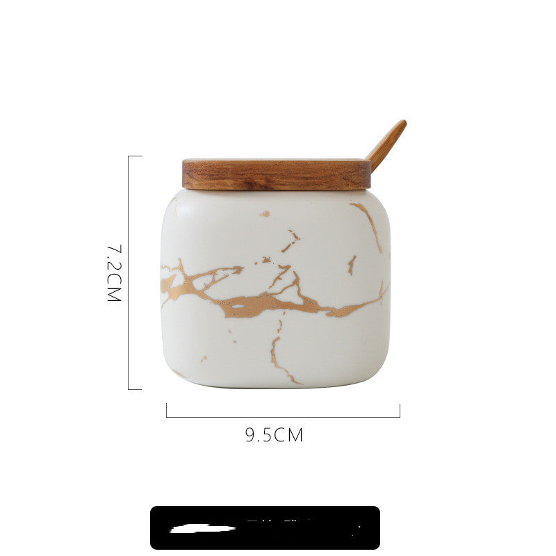 Nordic Matte Marbled Ceramic Seasoning Can - Kitchen Storage Container