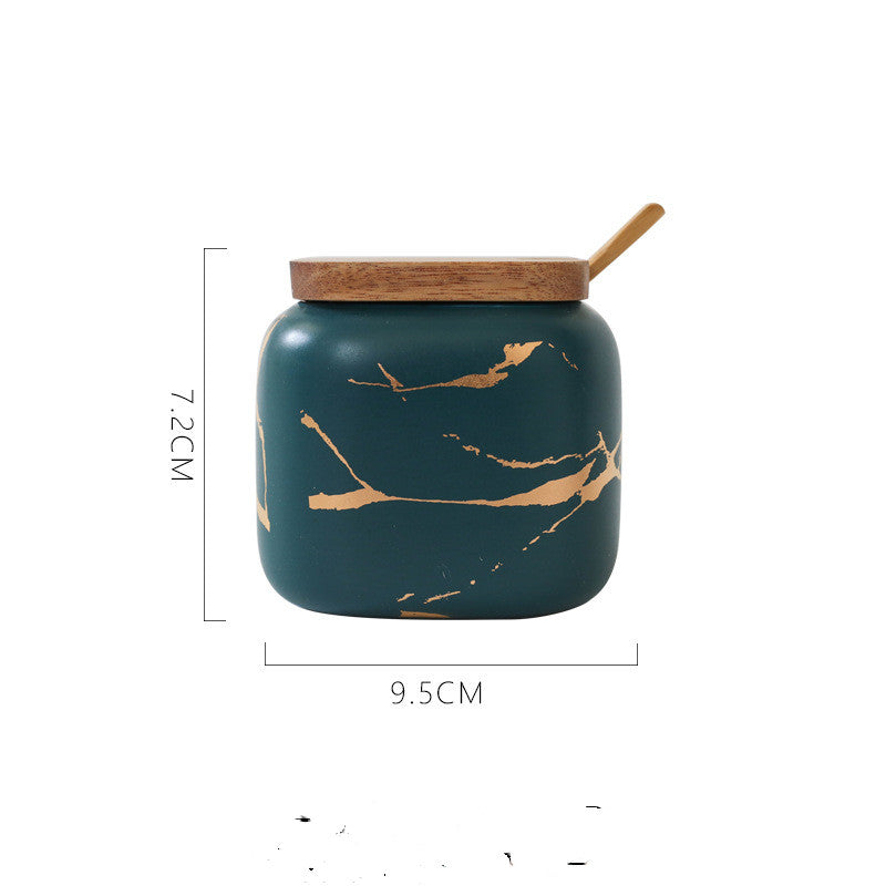 Nordic Matte Marbled Ceramic Seasoning Can - Kitchen Storage Container