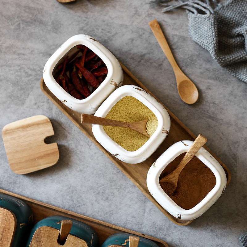 Nordic Matte Marbled Ceramic Seasoning Can - Kitchen Storage Container