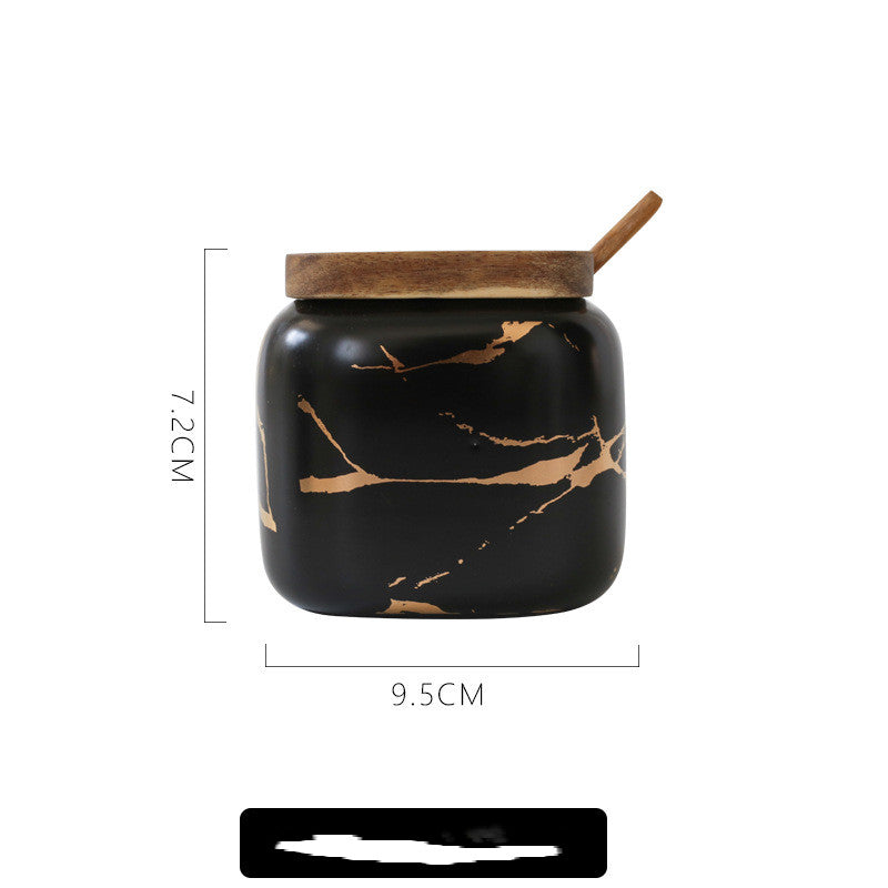 Nordic Matte Marbled Ceramic Seasoning Can - Kitchen Storage Container