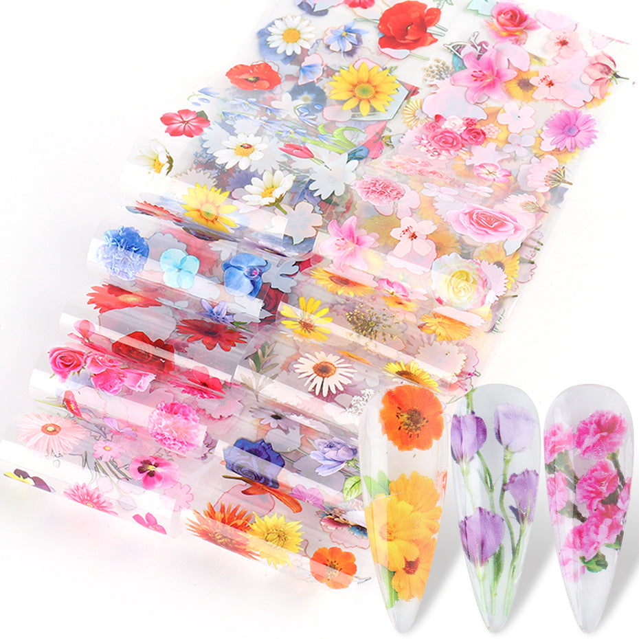 Nail Stickers Floral Rose Transfer Sticker Set - Pink