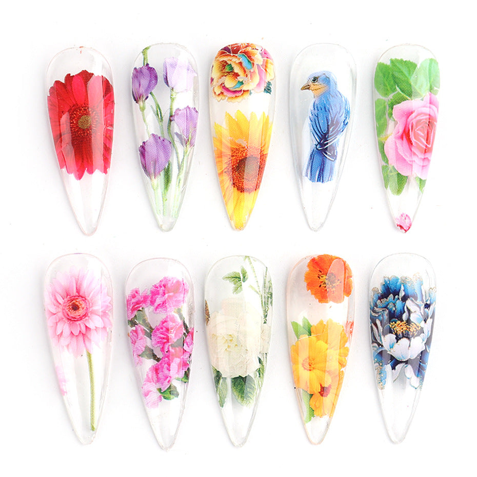 Nail Stickers Floral Rose Transfer Sticker Set - Pink