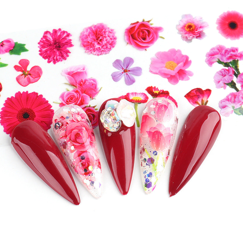 Nail Stickers Floral Rose Transfer Sticker Set - Pink