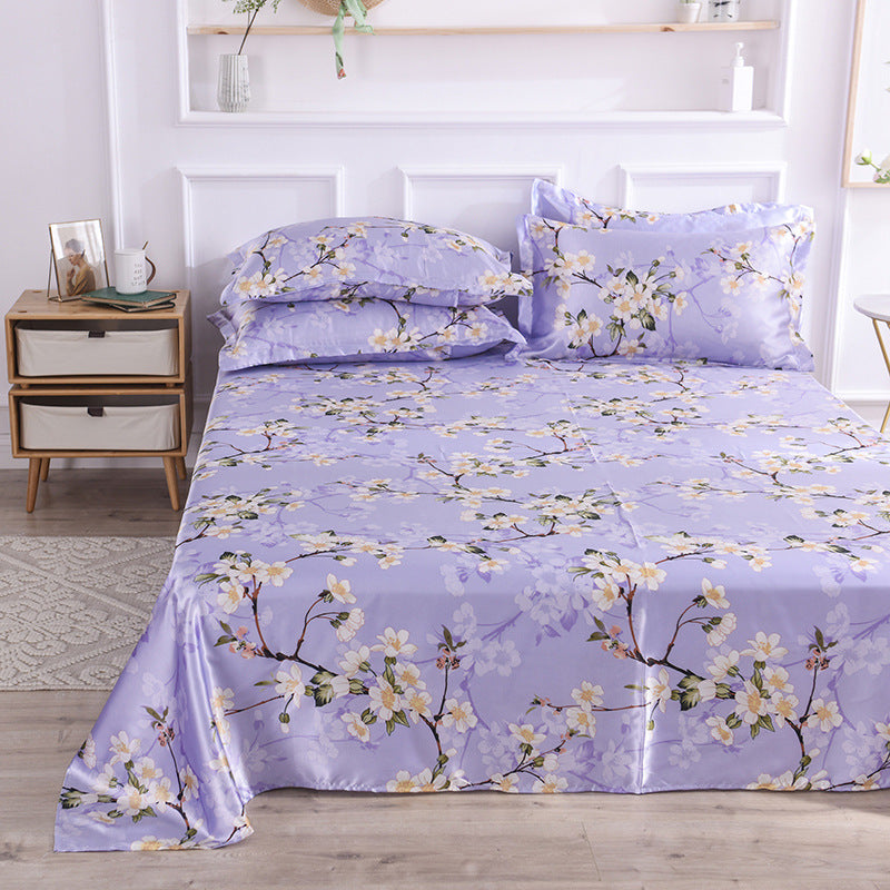 Ice Silk Bed Sheet Set for Single Bed - Summer Home Textile Kit