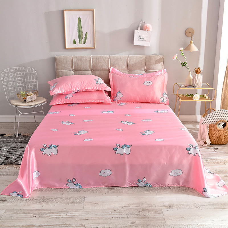 Ice Silk Bed Sheet Set for Single Bed - Summer Home Textile Kit