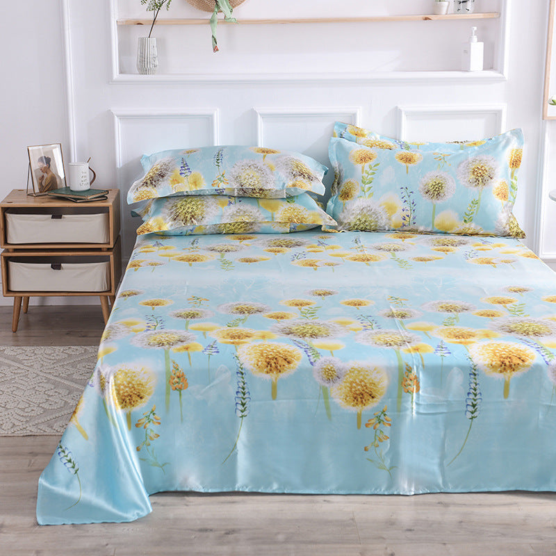 Ice Silk Bed Sheet Set for Single Bed - Summer Home Textile Kit