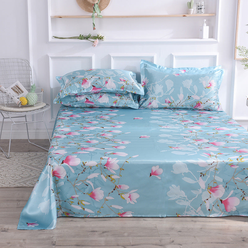 Ice Silk Bed Sheet Set for Single Bed - Summer Home Textile Kit