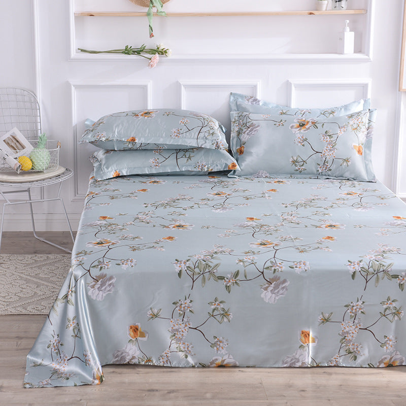 Ice Silk Bed Sheet Set for Single Bed - Summer Home Textile Kit