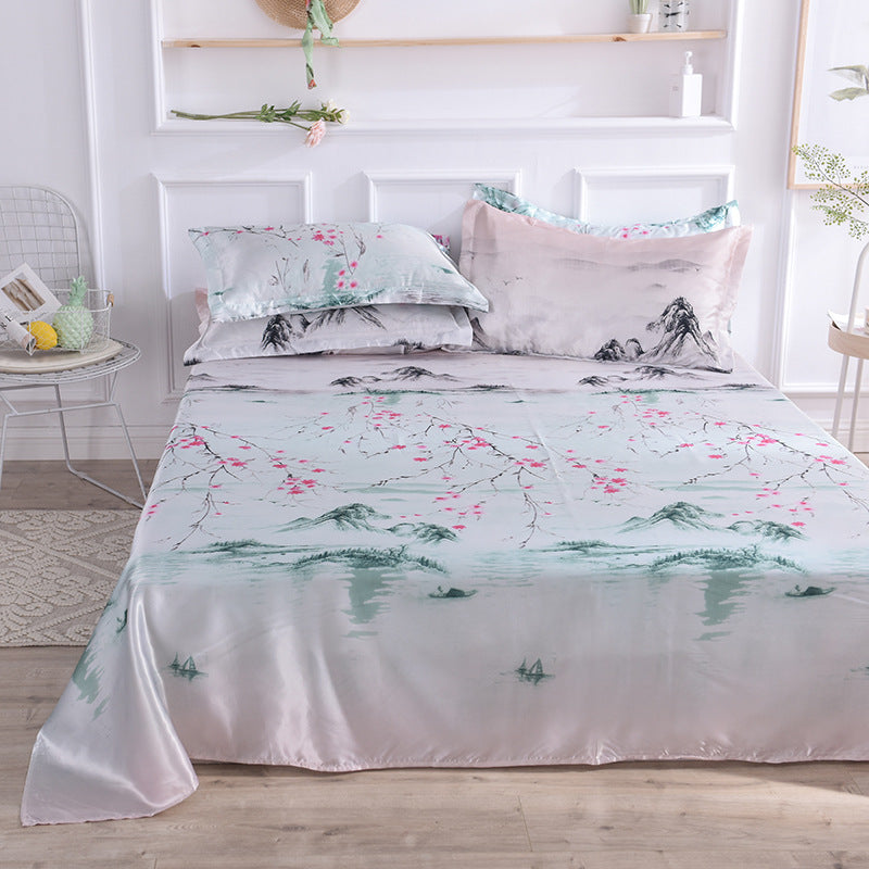 Ice Silk Bed Sheet Set for Single Bed - Summer Home Textile Kit
