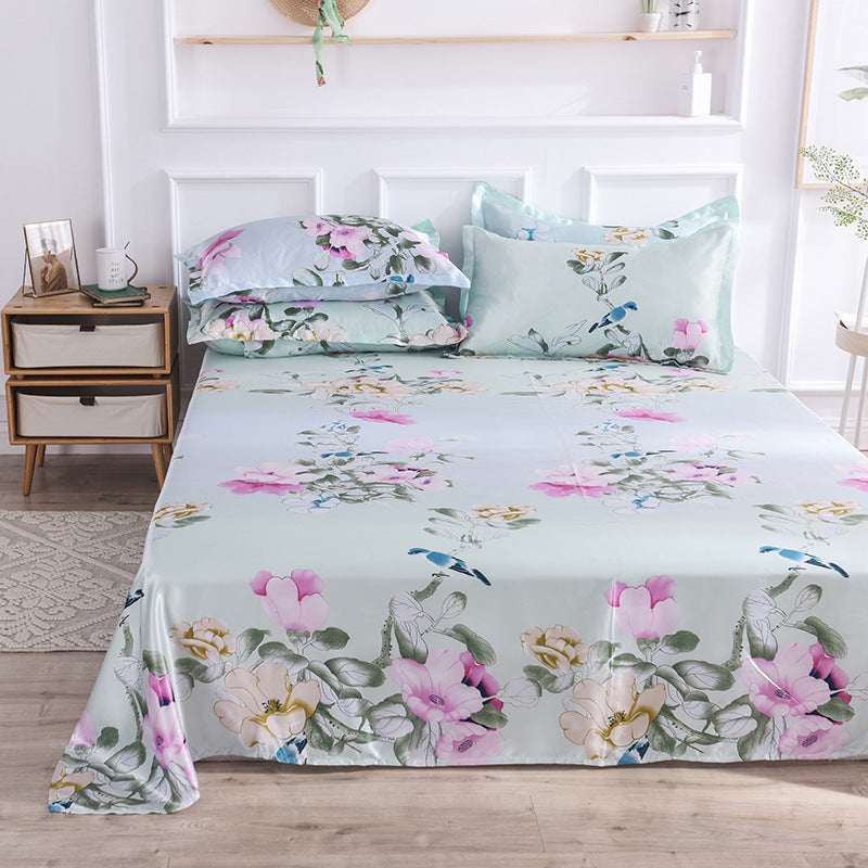 Ice Silk Bed Sheet Set for Single Bed - Summer Home Textile Kit