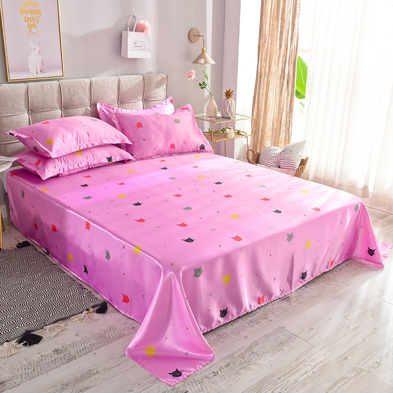 Ice Silk Bed Sheet Set for Single Bed - Summer Home Textile Kit