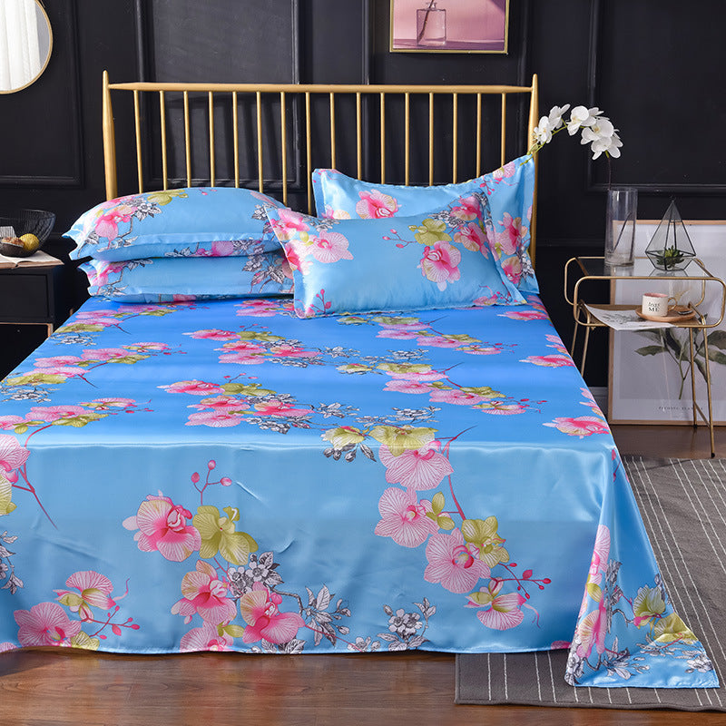 Ice Silk Bed Sheet Set for Single Bed - Summer Home Textile Kit