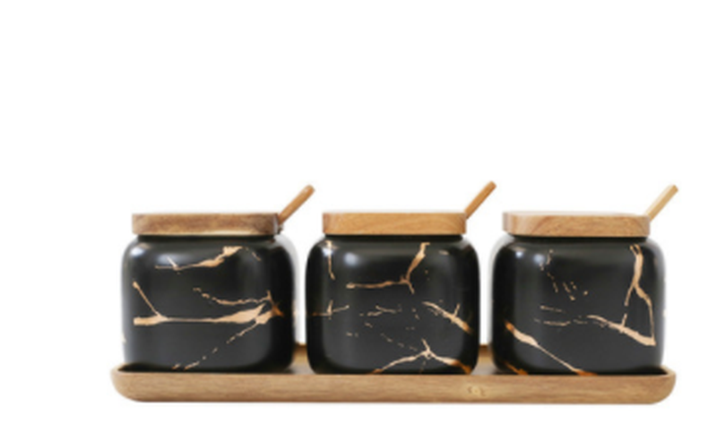 Nordic Matte Marbled Ceramic Seasoning Can - Kitchen Storage Container