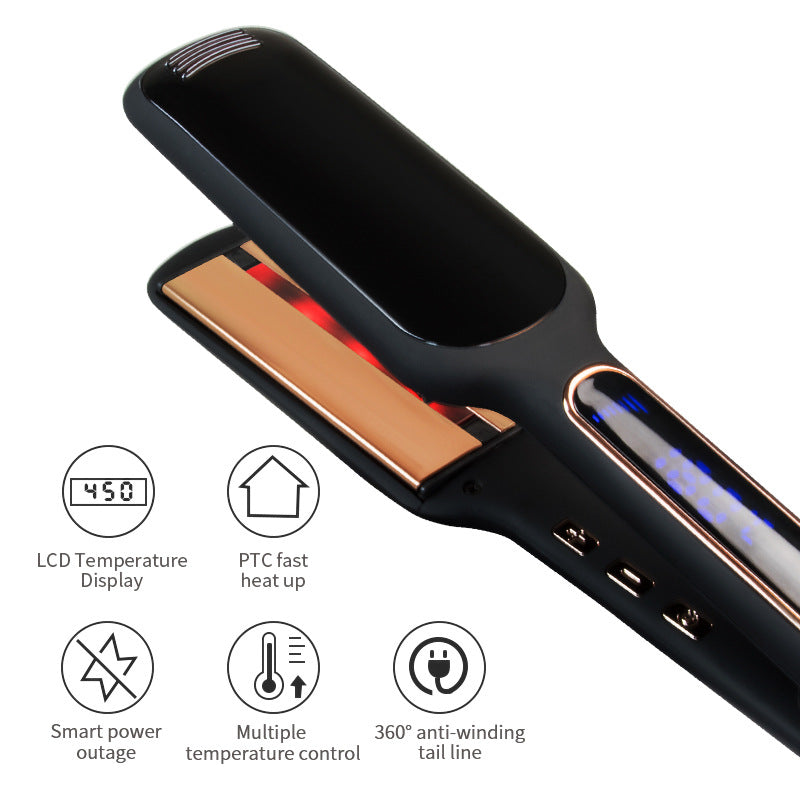 Black Wide Plate Hair Straightener with Temperature Control - Professional Styling Tool