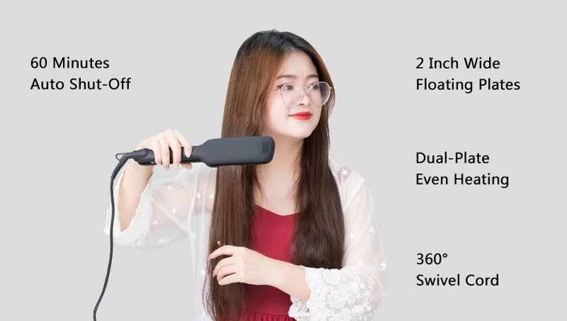 Black Wide Plate Hair Straightener with Temperature Control - Professional Styling Tool