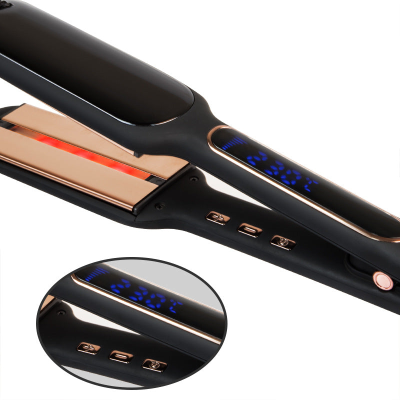 Black Wide Plate Hair Straightener with Temperature Control - Professional Styling Tool