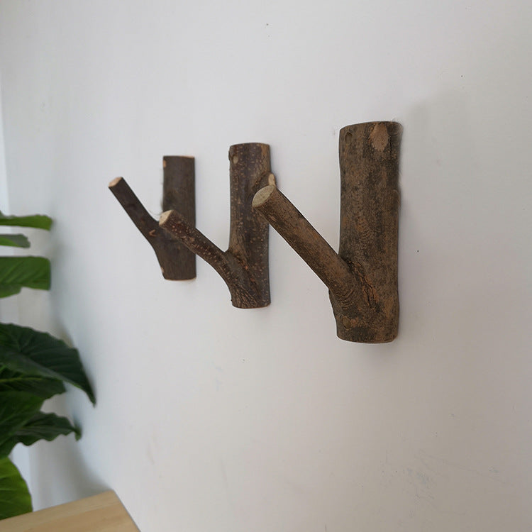Wooden Branch Hook with Leather Strap Wall Hanging Coat Hook - Pastoral Style