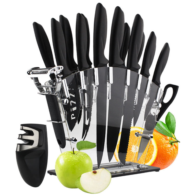 Stainless Steel Kitchen Knife Set with 17 Pieces - Chef, Bread, Cheese & Pizza Knives