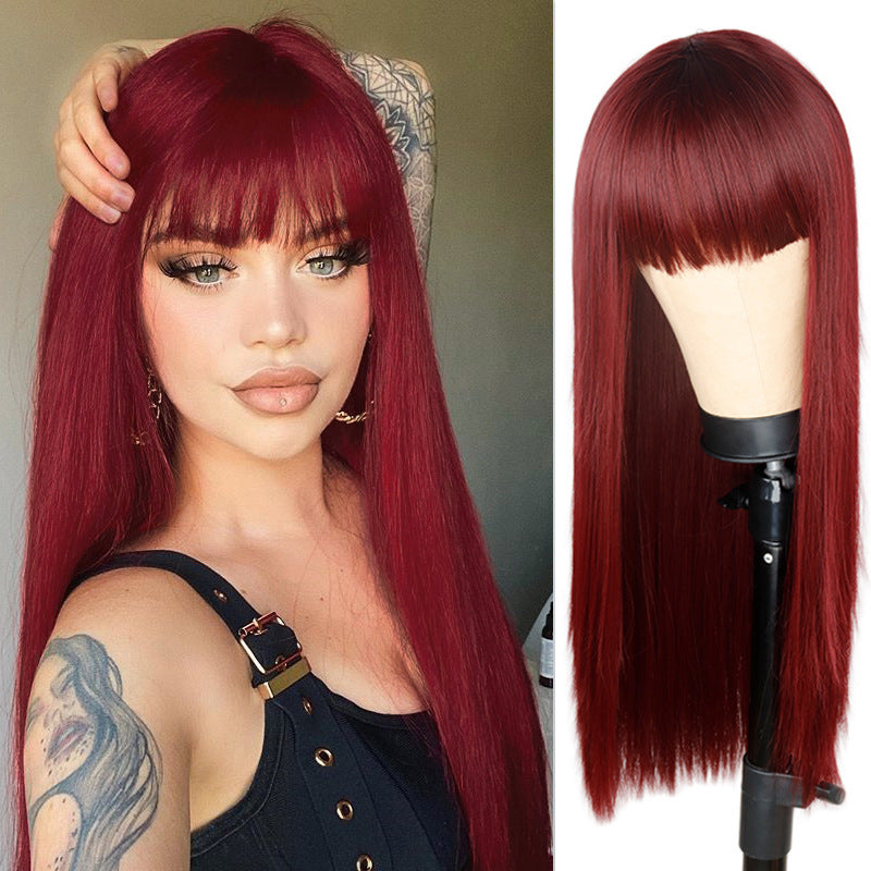 Long Straight Synthetic Wig with Bangs