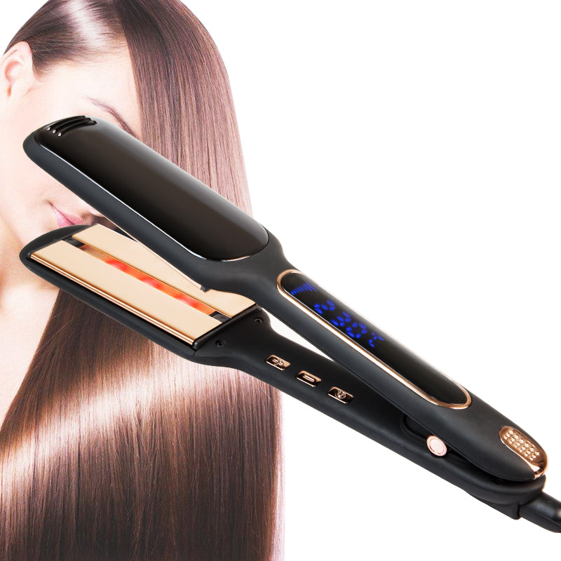 Black Wide Plate Hair Straightener with Temperature Control - Professional Styling Tool