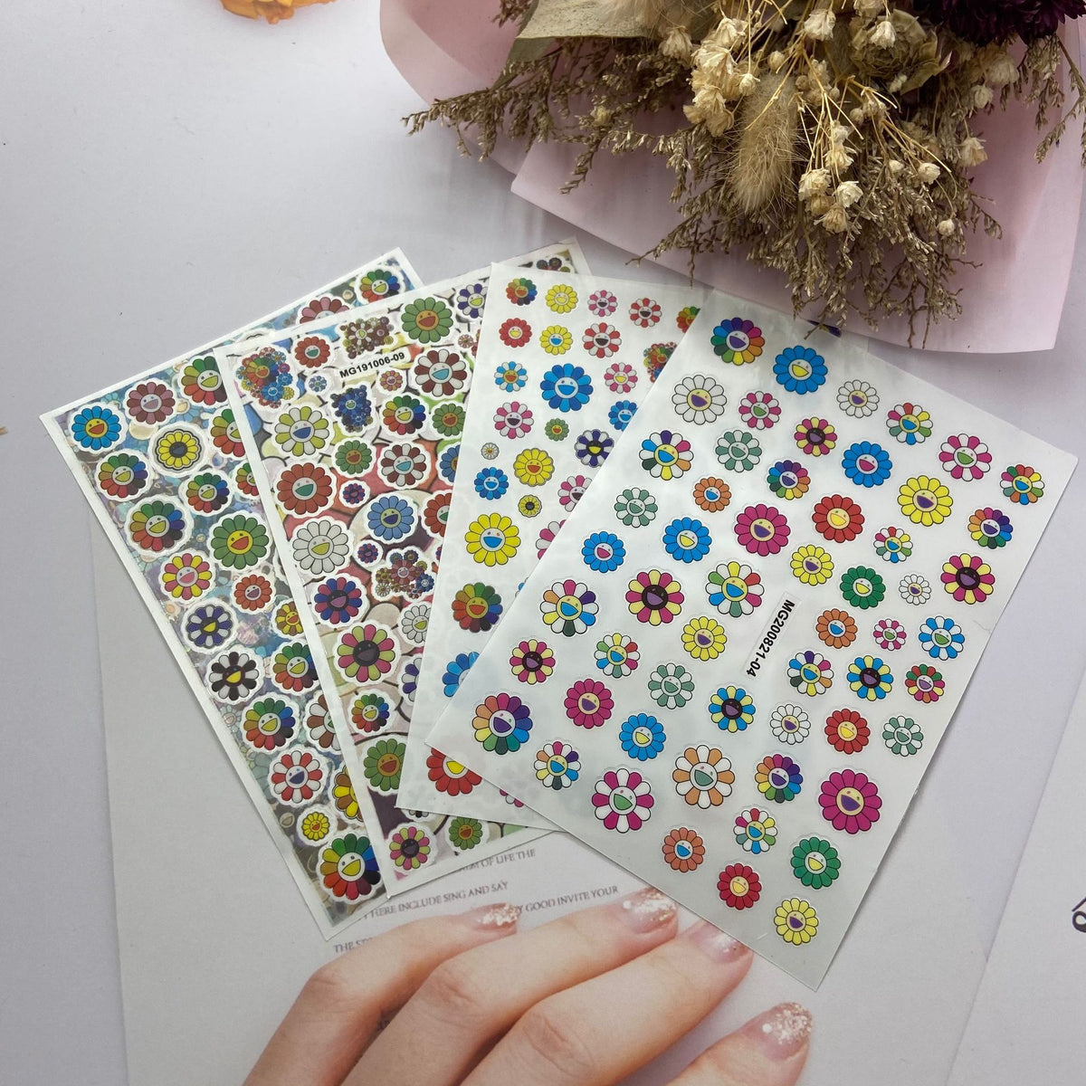 Japanese Transparent Nail Stickers - Sunflower & September Styles, DIY Nail Art