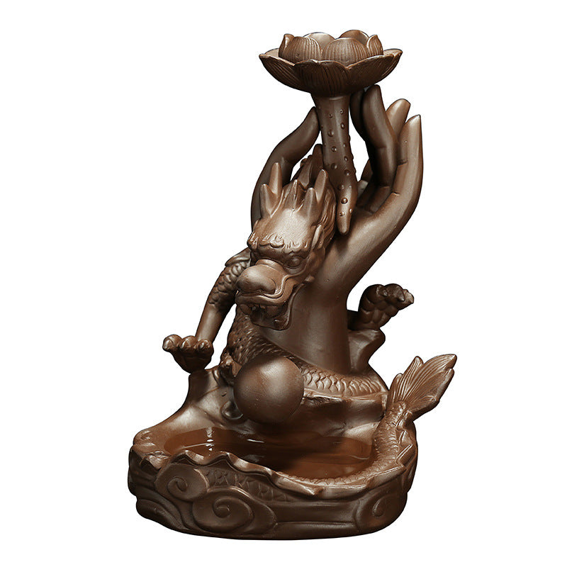 Purple Sand Incense Burner Handcrafted Backflow Aromatherapy Ornament - Panlong Style