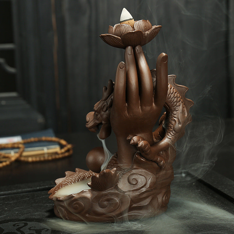 Purple Sand Incense Burner Handcrafted Backflow Aromatherapy Ornament - Panlong Style