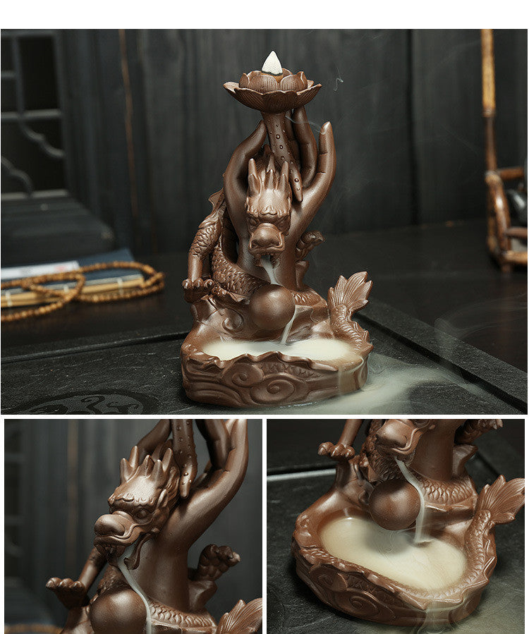 Purple Sand Incense Burner Handcrafted Backflow Aromatherapy Ornament - Panlong Style