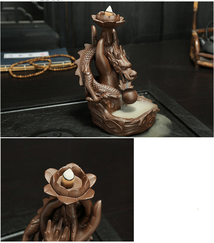 Purple Sand Incense Burner Handcrafted Backflow Aromatherapy Ornament - Panlong Style