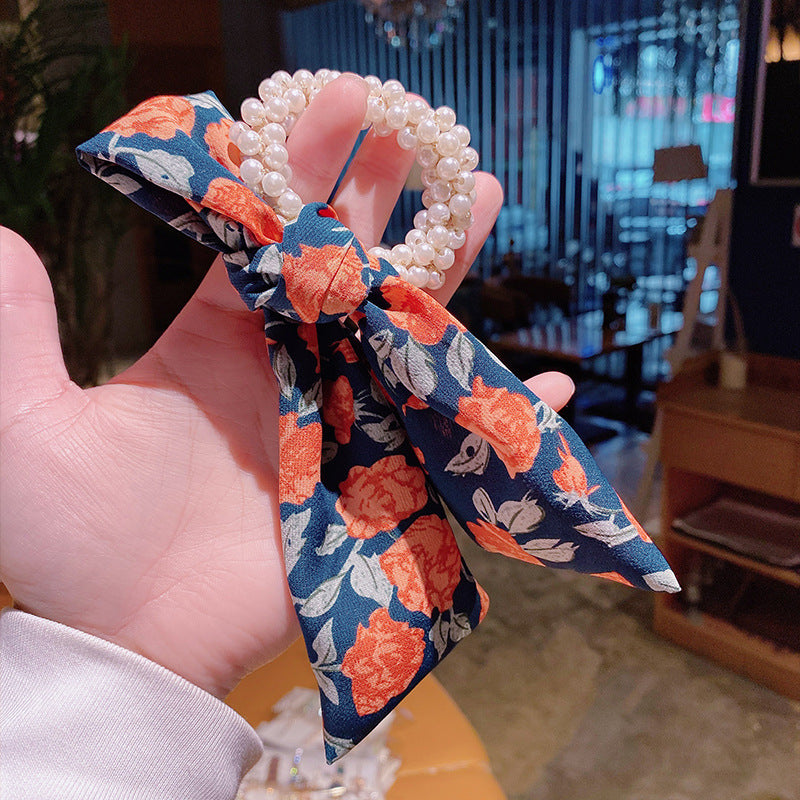 Pearl Hair Tie with Ribbon Bowknot - Multiple Colors & Styles for Women