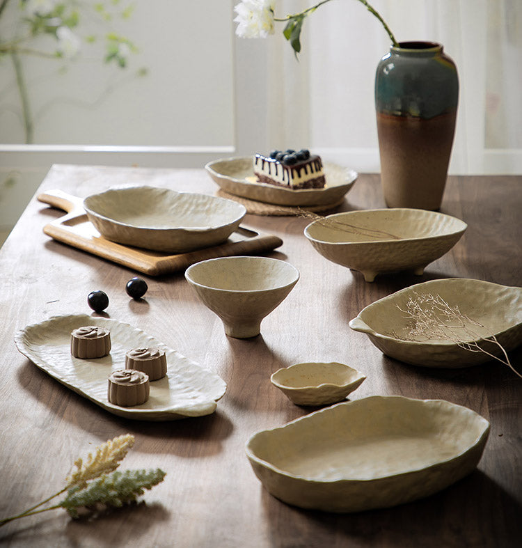 Hand-Squeezed Ceramic Dinner Plate Set - Irregular Shape & Personalized Design