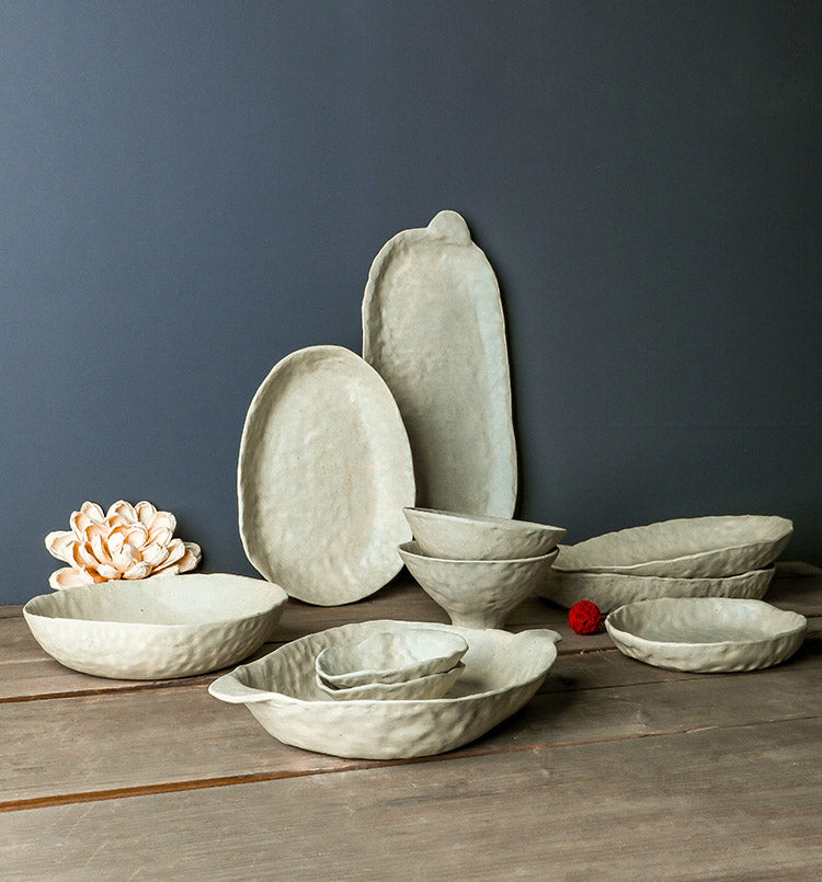 Hand-Squeezed Ceramic Dinner Plate Set - Irregular Shape & Personalized Design