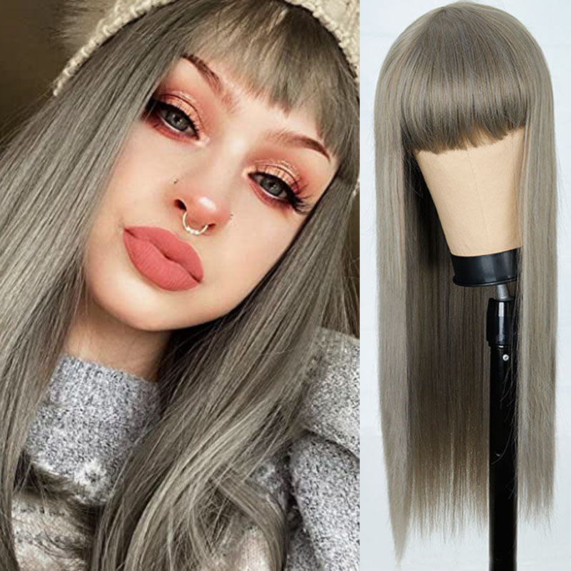 Long Straight Synthetic Wig with Qi Bangs