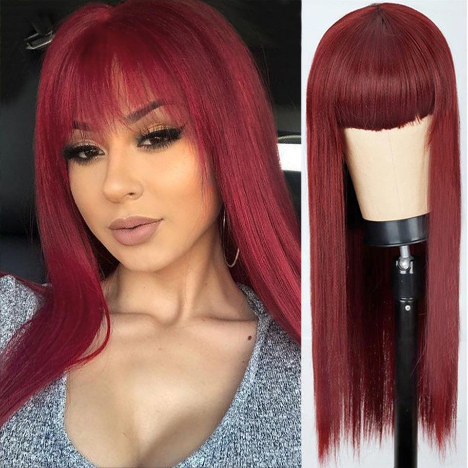Long Straight Synthetic Wig with Qi Bangs