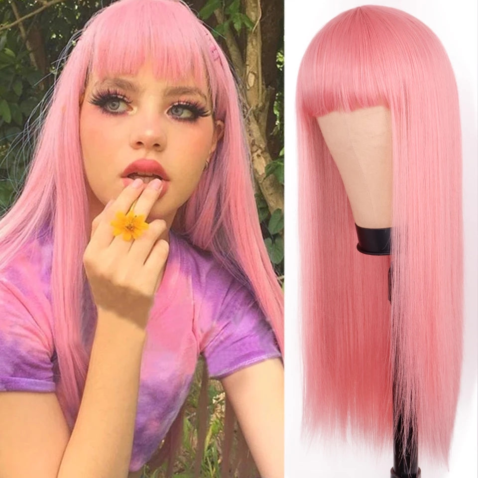 Long Straight Synthetic Wig with Qi Bangs