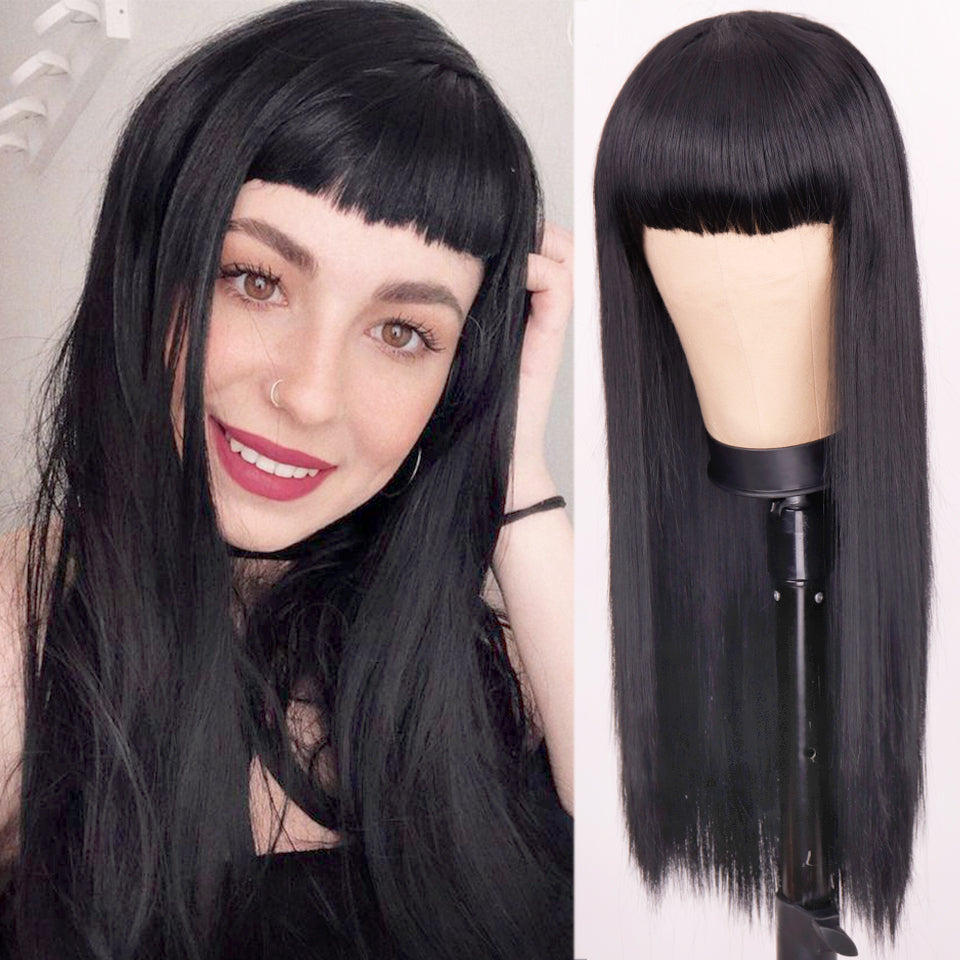 Long Straight Synthetic Wig with Qi Bangs